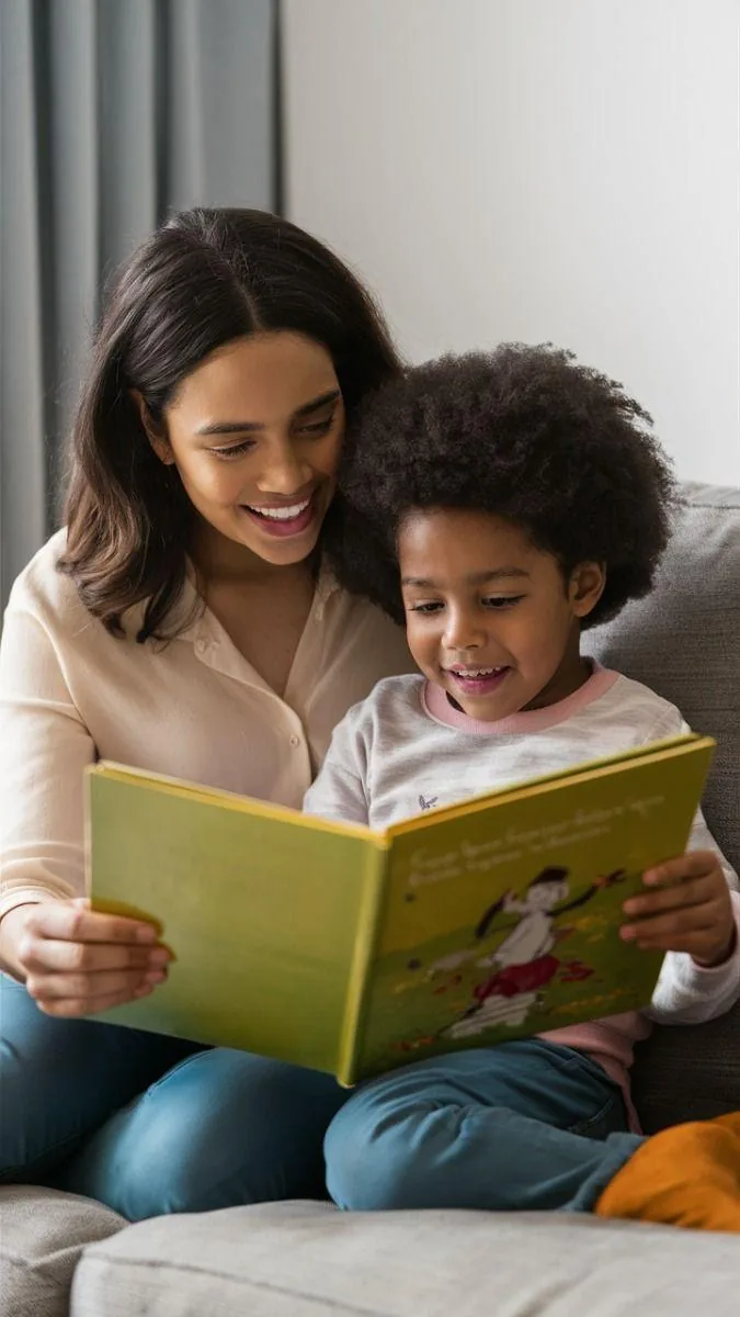 A mother reading a book with her child